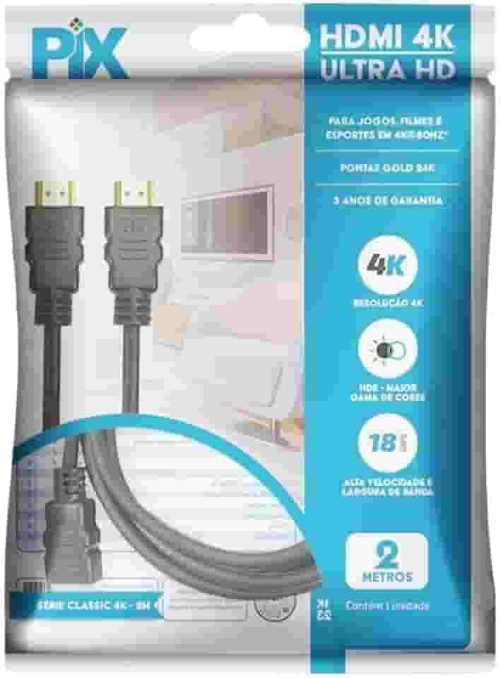 PIX Cabo Hdmi 2.0 4K Hdr 19P 2M Pix Gold, Preto