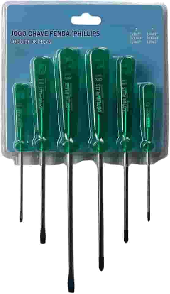 Conjunto Jogo 6 Chaves Phillips E Fenda Com Ponta Imantada Revestimento Níquel Em Aço Carbono