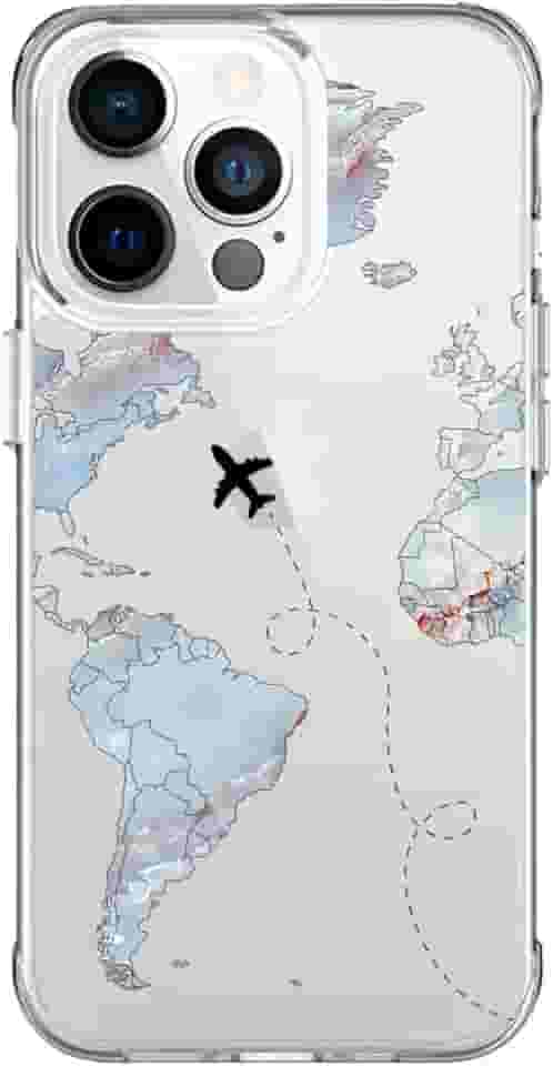 Capa Capinha Anti Impacto para Iphone 11, 12, 13, 14, 15 e suas variações Modelo Mapa Mundi em Mármore Azul (Iphone 13)