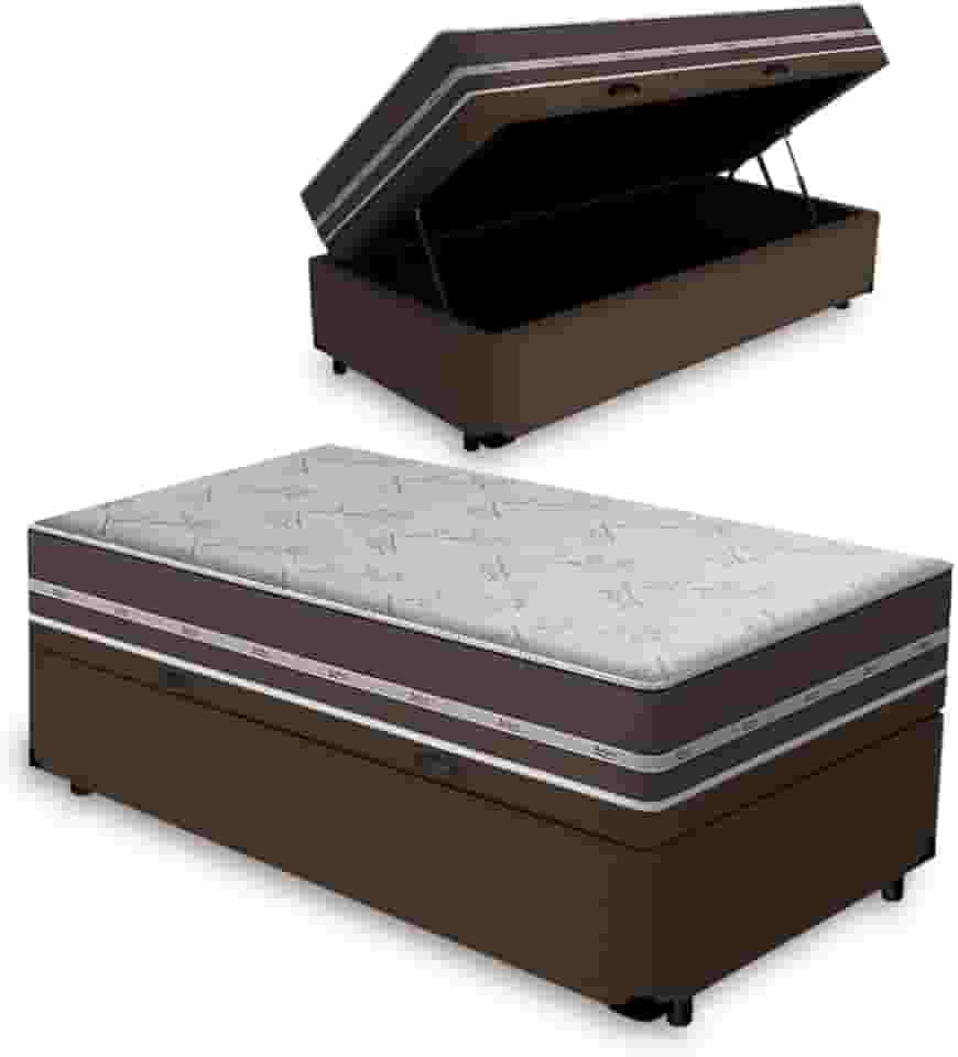 Cama Box com Baú Solteiro King + Colchão de molas - Anjos - Classic Superlastic 96cm