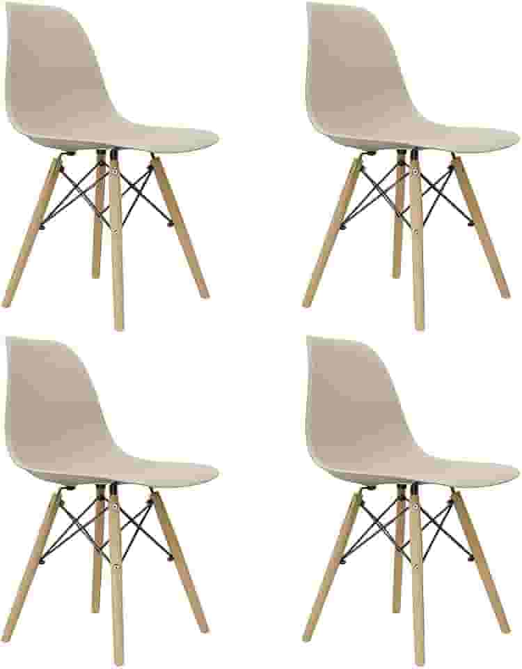 Kit 4 Cadeira Eiffel Moderno Bege Sala Jantar Base Madeira