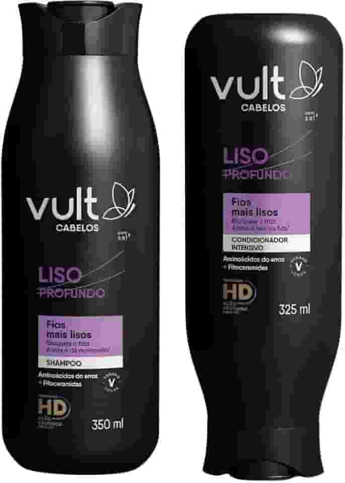 Vult Kit de Shampoo e Condicionador para Cabelos Lisos, Liso Profundo, 350ml e 325ml, Alisante, Nutritivo, Sem Sal, Fragrância Suave