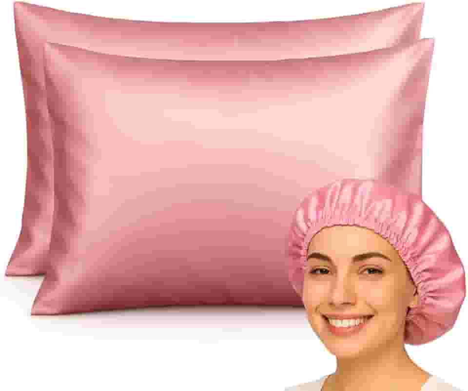 Kit Fronha de Cetim e Touca Antifrizz, Rosa, 2 Peças, 50 x 70 cm FEC (Rosa Claro)