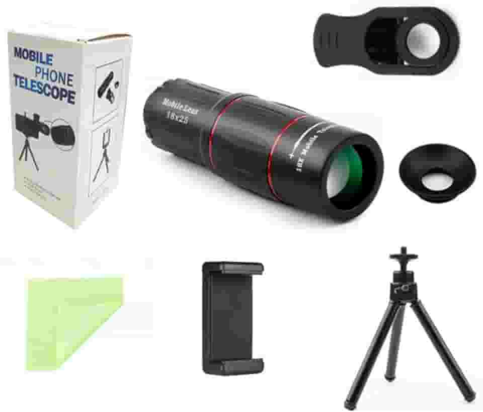 Monóculos externos com lente de celular HD 18x25 para filmagem com lente telefoto externa de 28x