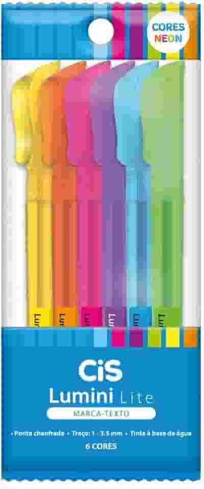 Marca-texto CIS Lumini Lite Neon, Estojo com 6 cores