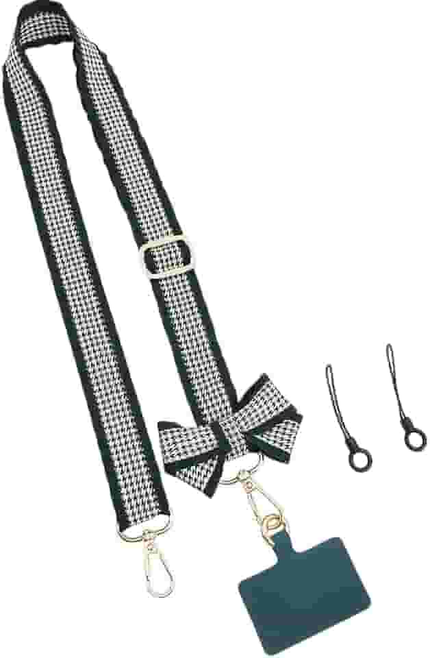 Houndstooth Alça transversal para celular, fivela dupla removível e clipe de laço, cordão ajustável para iPhone 17 Pro Max, bolsa, câmera