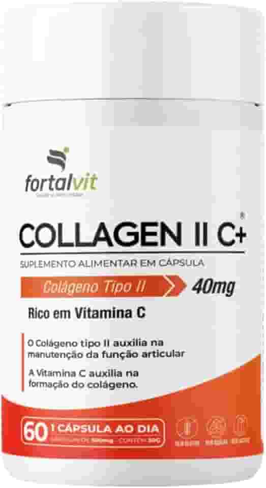 Colágeno Tipo 2 Longa Duração: 2 Meses de Uso, Alto Teor Vitamina C, E e Vitaminas do Complexo B, Fortalvit, 60 Cápsulas