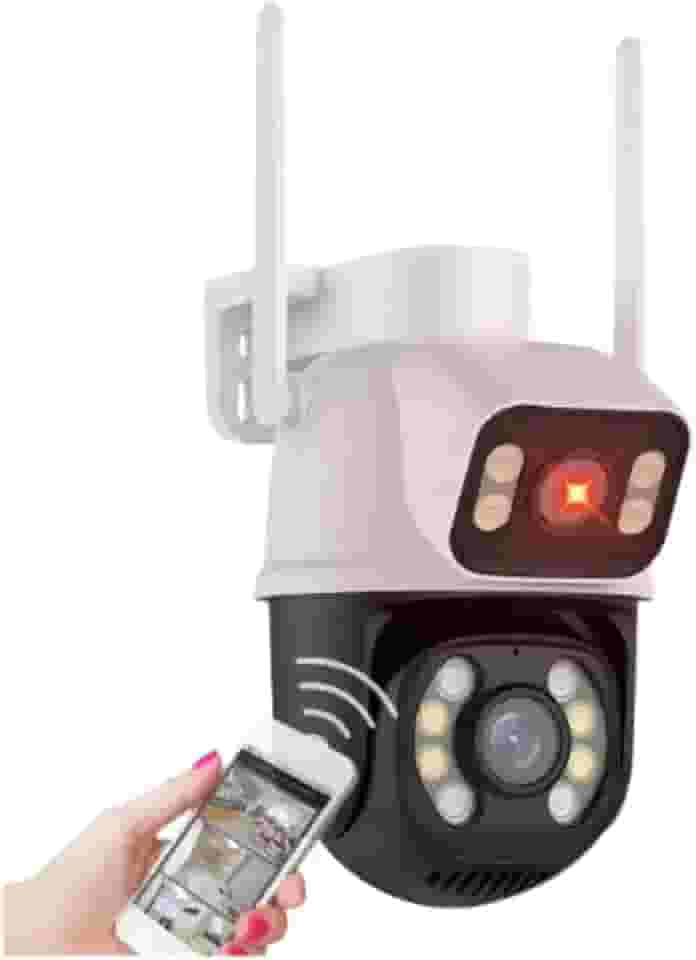 Câmera IP Sem Fio de Segurança Externa HD 3MP, Visão Noturna Infravermelha WiFi, Lente Dupla, IP66 à Prova D'água, Chamada de Voz Bidirecional, Campo de Visão Completo Com Cartão de Memória SD 128 GB