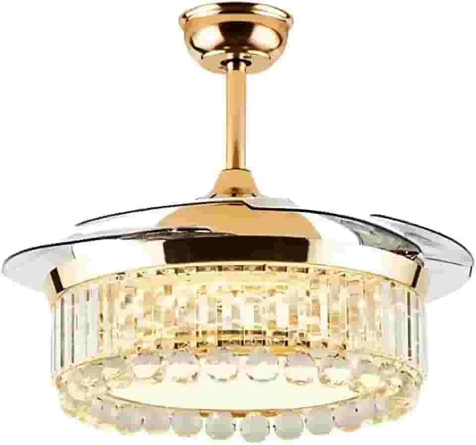 Ventilador De Teto Retrátil Cristal Dourado 4 Pás Led Branco Quente E Frio Alto Padrão Great Home 110/220v