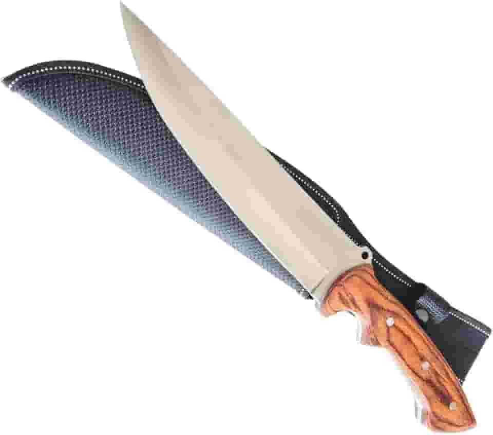 Faca Churrasco Full Tang, 36cm, Cabo de Madeira com Bainha, Lâmina Super Afiada para Cortes de Carnes