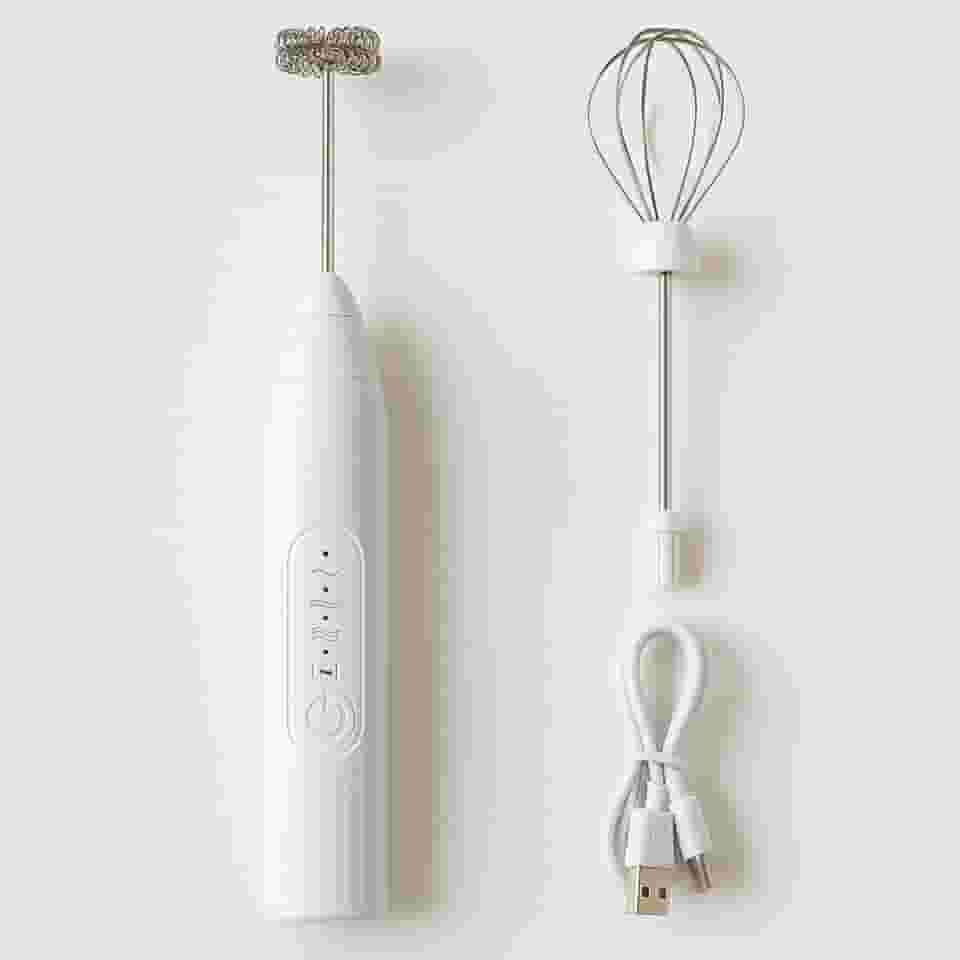 Mini Mixer Portátil USB, Espumador de Leite Recarregável com 3 Velocidades, 2 Hastes em Aço Inox para Cappuccino, Café, Chocolate Quente, Batedor de Ovos e Bebidas