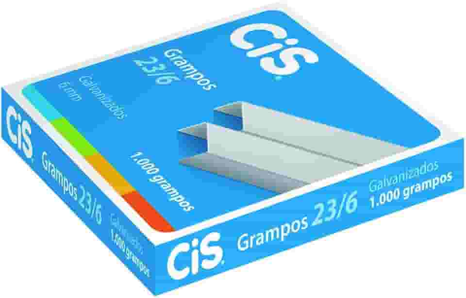 Grampo 23/6 Galvanizado para 30 folhas, 181.0100, Caixa com 1000 grampos, CIS