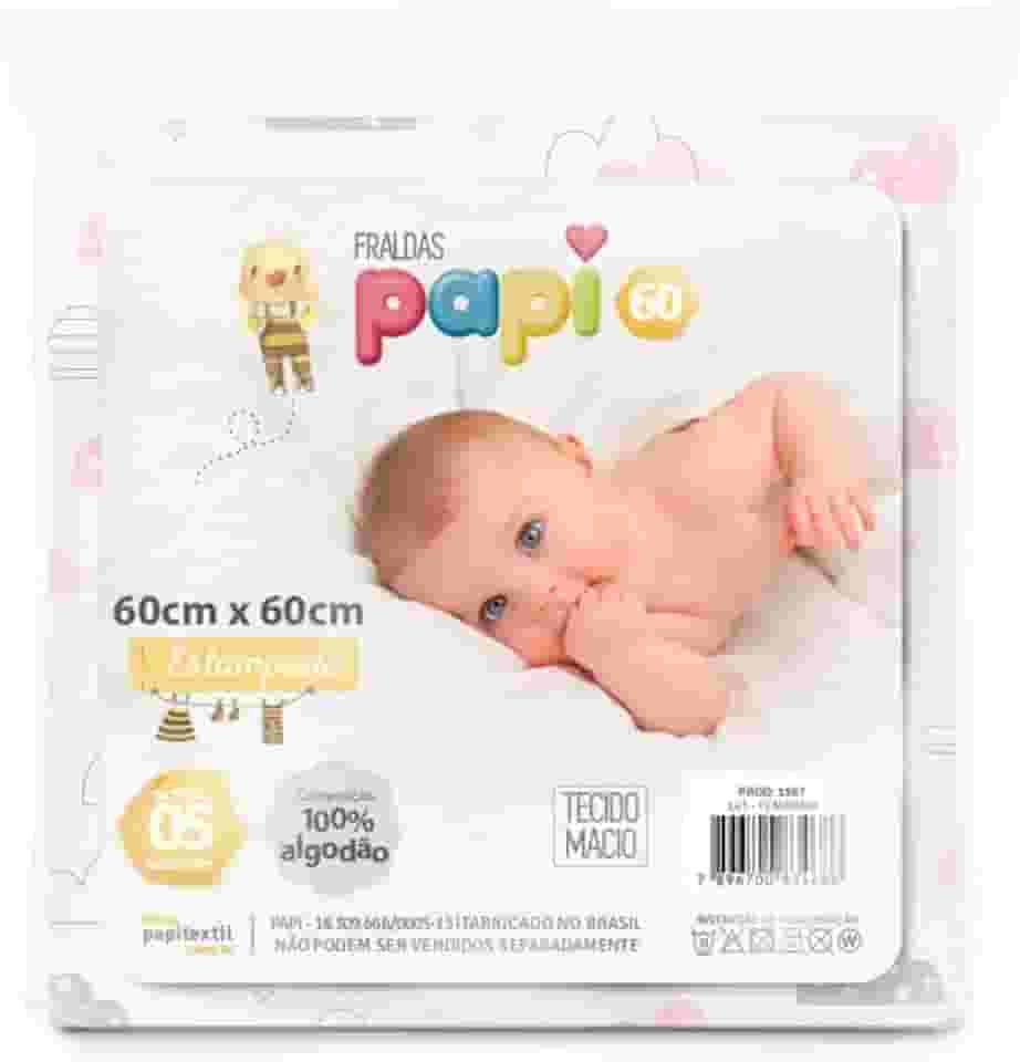 Fralda de Pano Tecido Duplo Rosa 60x60Cm Kit com 05 Un Papi Linha Premium M5 Armarinhos (Menina)