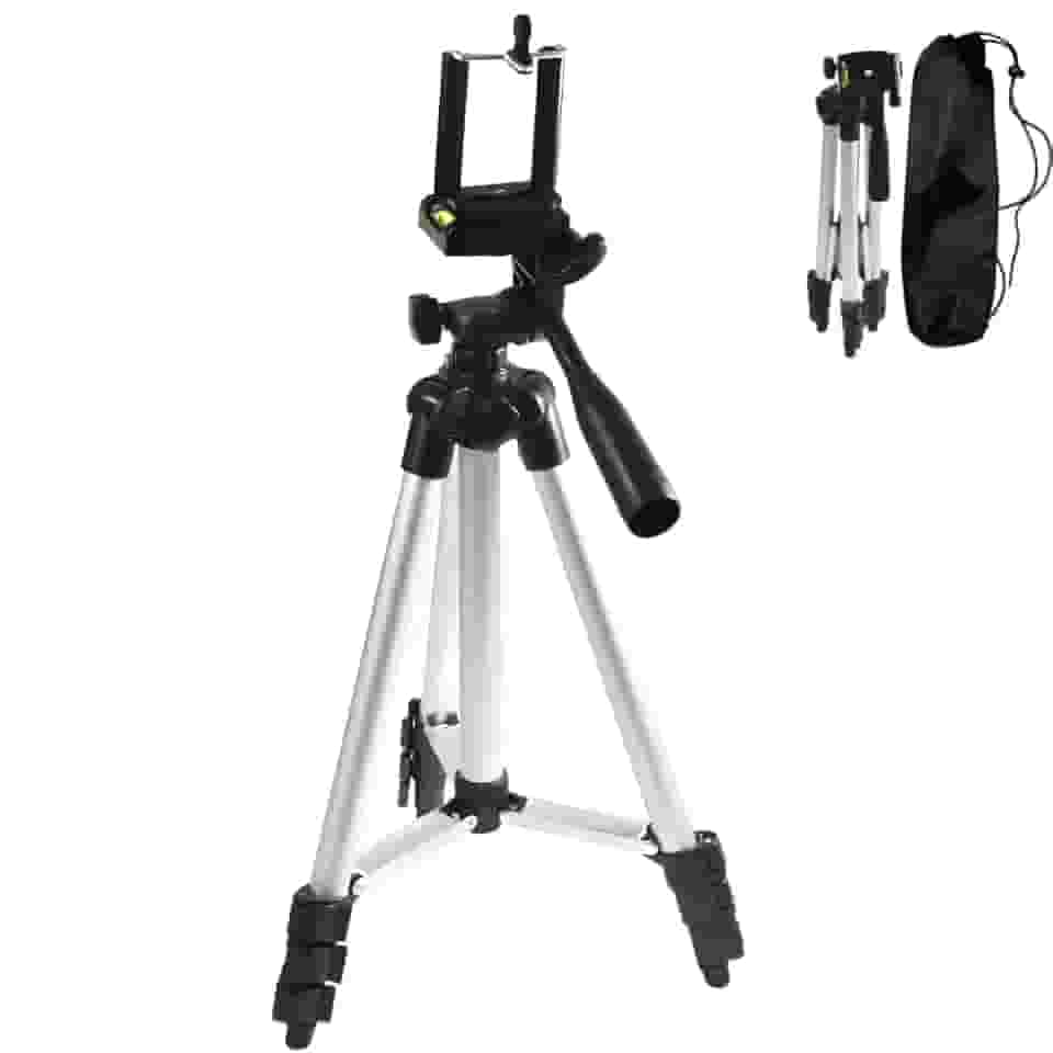 Tripé Profissional Para Câmera E Celular 1,3M Tripod Universal Com Suporte Ajustável Bolsa De Transporte E Regulagem de Altura Pedestal Para Fotos E Vídeos 9 Meses De Garantia