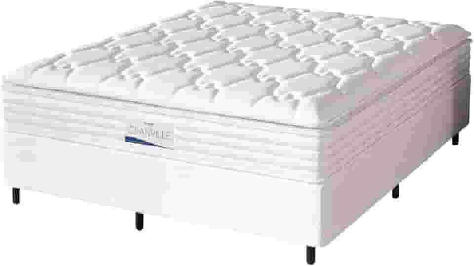 Cama Box Casal King Colchão Molas Ensacadas Granville Com Pillow Probel 193x203x66cm Branco