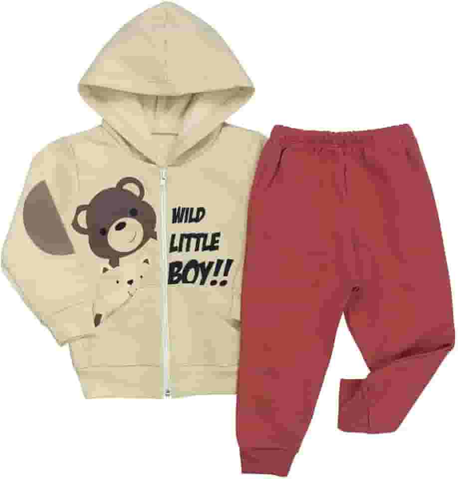 Conjunto Moletom Bebê Menino Com Capuz Zíper Estampado