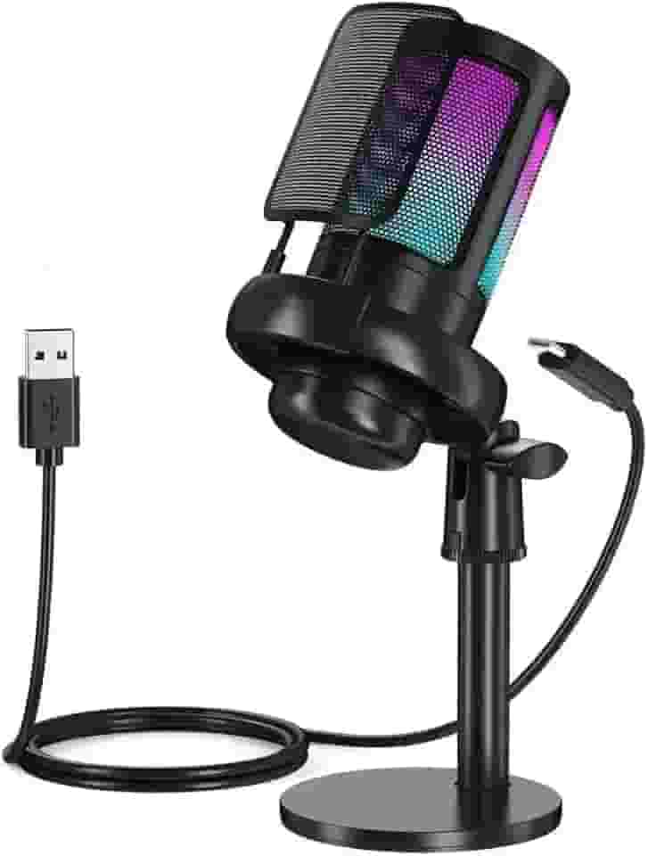 Microfone Gamer Profissional Rgb Streamer Condensador C/Led