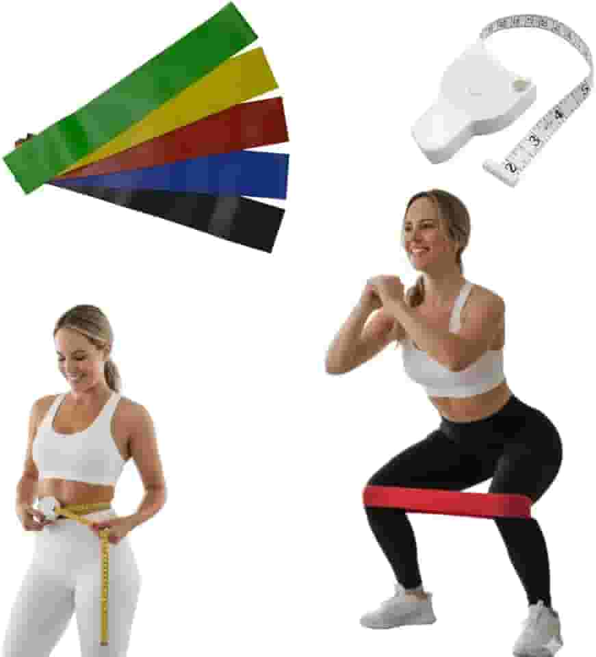 Kit 5 Faixas Elásticas + Fita Metrica Corporal Mini Band Resistência Progressiva para Exercícios Pilates Yoga Alongamento e Treino em Casa Borracha Natural e Portátil