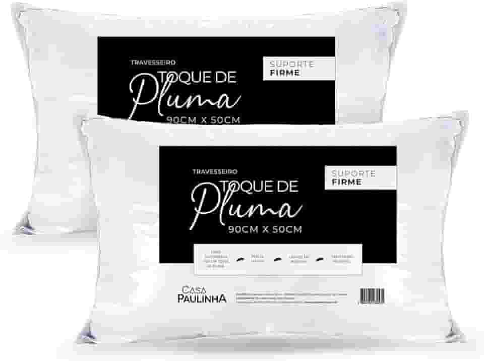 Kit 02 Travesseiros King Toque de Pluma Firme 90cm x 50cm Alto Macio e Confortável - Casa Paulinha