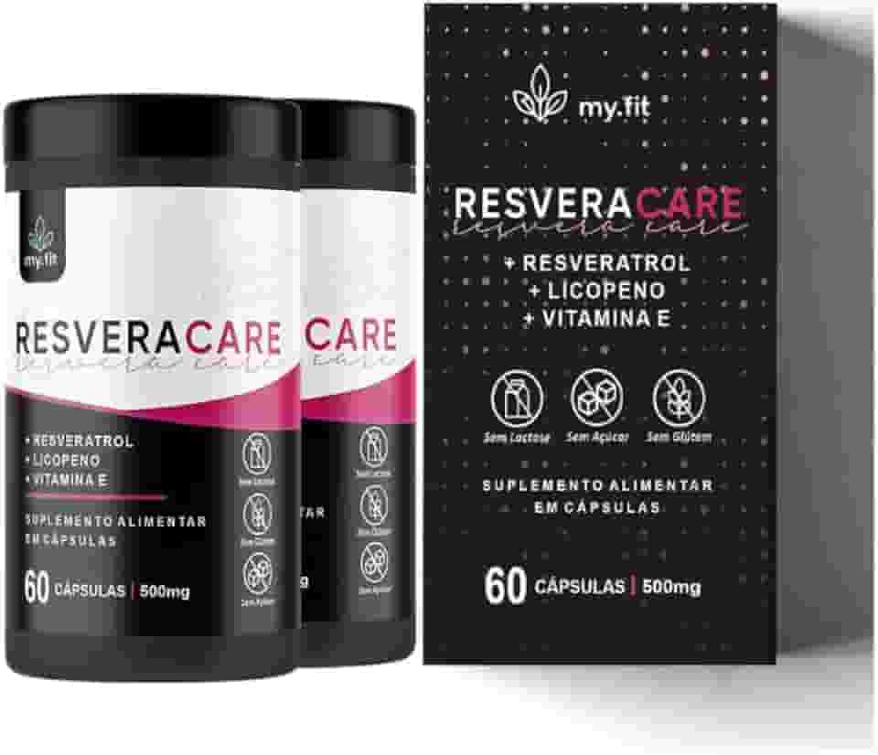 Kit 2x ResveraCare - (Resveratrol Concentrado + Licopeno + Vit E), Total 120 Softgels 500mg - Fácil de Engolir