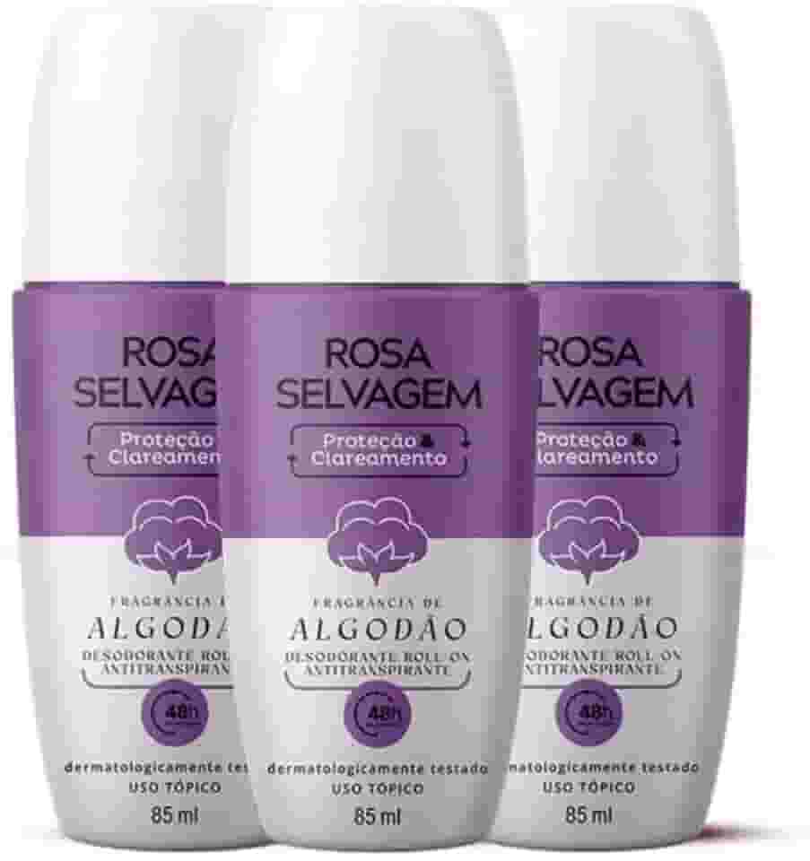 Kit 3 Desodorantes Roll-on Clareador Rosa Selvagem Algodão 85ml