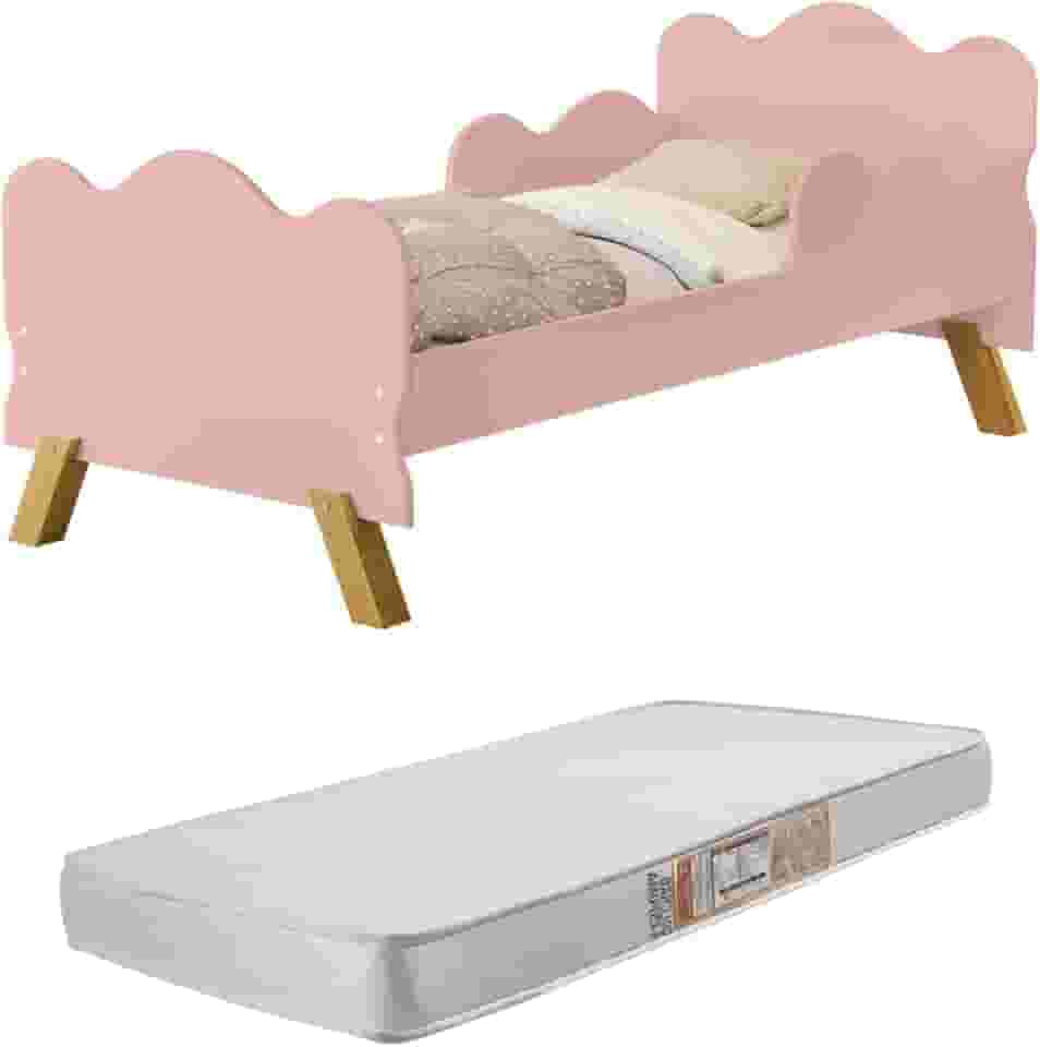 Mini Cama Angel com Grade de Proteção e Colchão. (Rose)