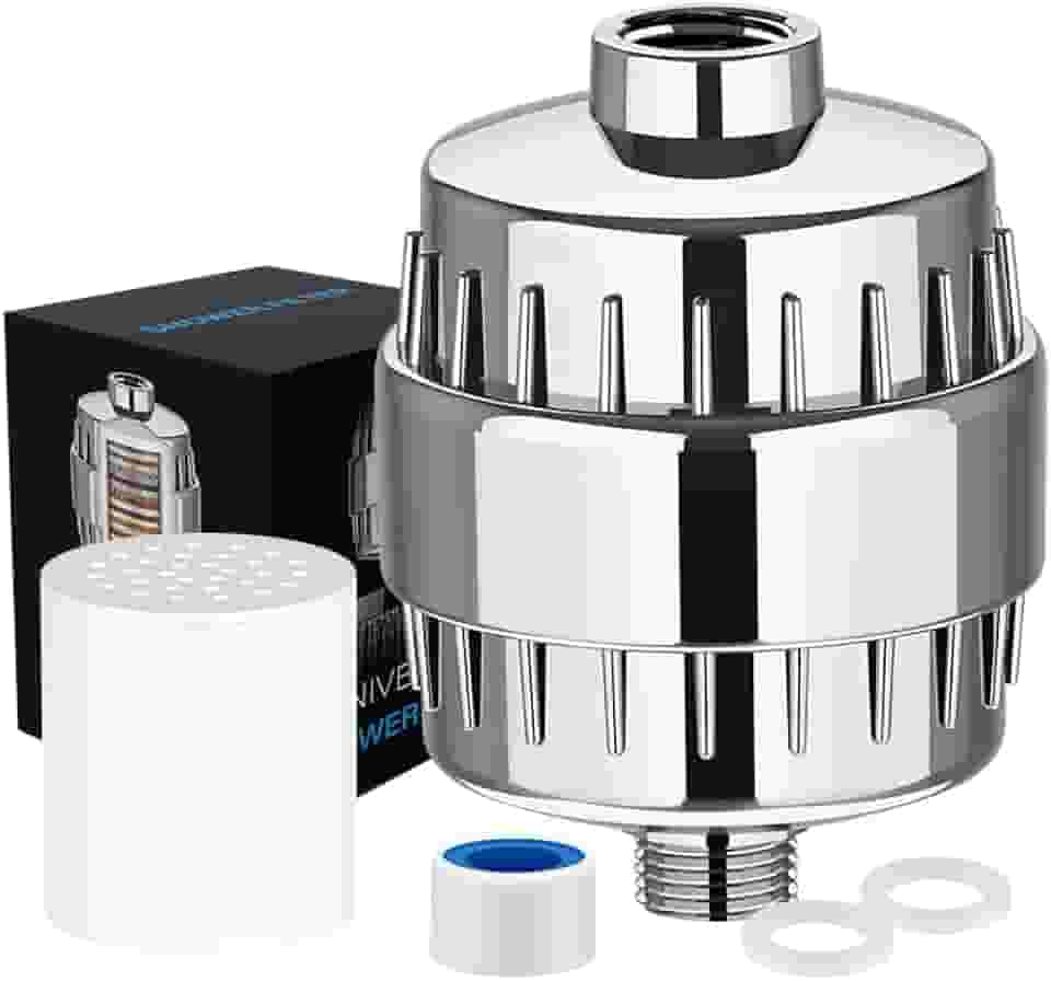 Filtro de Chuveiro com 20 Estágios, Remove Cloro, Flúor e Metais Pesados, Amaciante de Água para Cabelos, Alta Vazão com 2 Refis – Acabamento Cromado