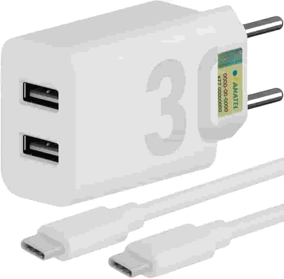 Carregador Super Turbo 30W Ultra Rápido Porta Dupla Tipo C e USB Com Carregamento Rápido + Cabo Tipo C Compatível Com Todos Os Dispositivos, Motorola, Samsung, IPhone 15/16, Xiaomi Premium (Branco)