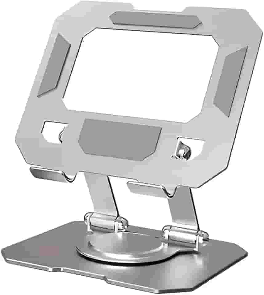 Suporte para Tablet em Aço Carbono Com Metal Resistente Apoio para Mesa Pedestal Portátil Dobrável Articulado Base Rotativa 360º Design Moderno Ajustável Antiderrapante Ampla Compatibilidade