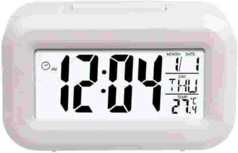 Mini Despertador Digital com Luz Noturna e Função Soneca – Compacto, Silencioso e Ideal para Viagem ou Mesa de Cabeceira (Branco)
