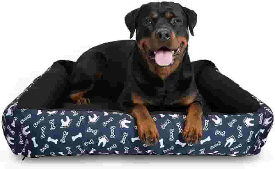 Genérico, Cama Pet para Cães e Gatos, Impermeável, Médio, Para Raças Médias, Lavável com Zíper, 50x50x15cm, Espuma Soft e Flocos, Macho, Quadrado, Estampa Animal