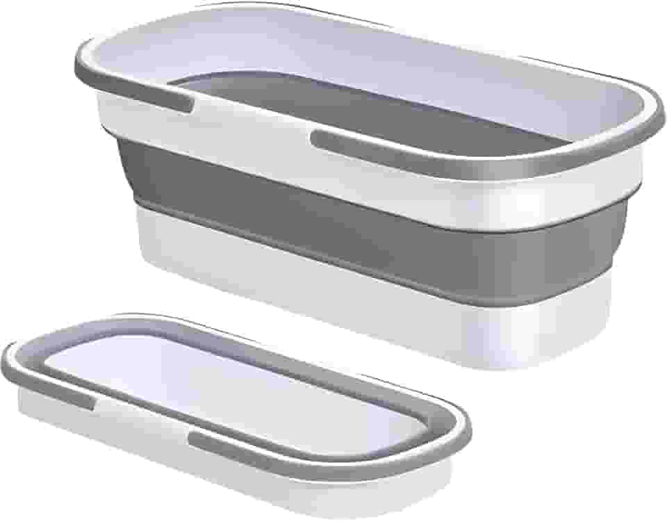 Balde Dobrável Retrátil de Silicone com 4 Rodinhas – Retangular, Multiuso, Compacto, Ideal para Lavagem de Roupas, Limpeza e Transporte de Água - Linha Premium