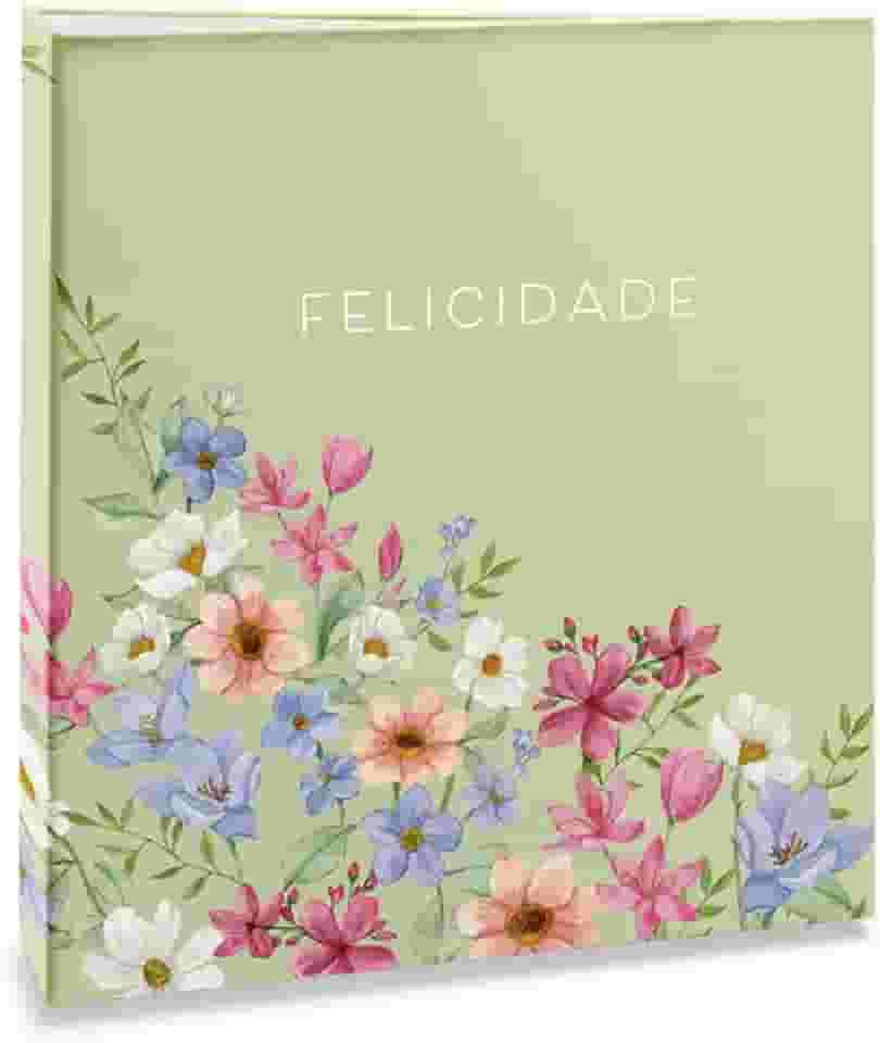 Álbum de fotos Ical, encadernação tradicional, para 120 fotos 10x15cm - envelope plástico transparente - linha Floral - modelo floral suave - felicidade - 327