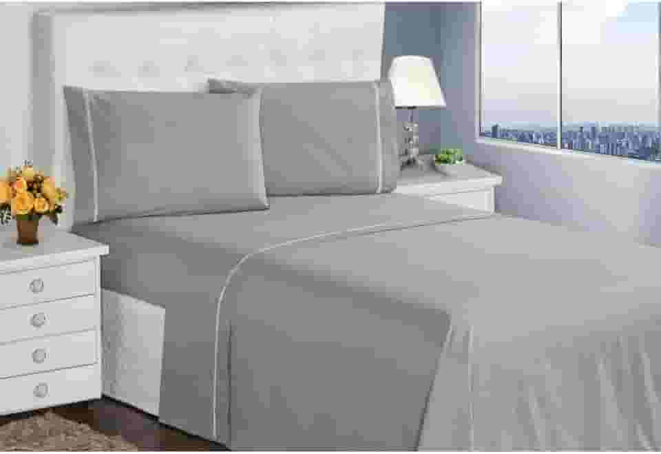 Jogo de Cama Casal Queen King Lençol Fronhas 400 Fios 4 Peças Ponto Palito Casa Dona (Queen, Prata)