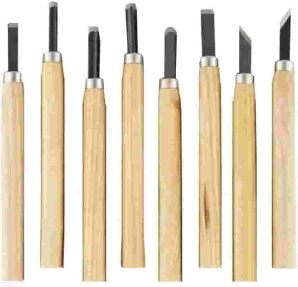 Kit 8 Peças para Entalhe e Escultura em Madeira | Ferramentas para Xilogravura com Cabo de Madeira e Lâmina de Aço | Cabos de Madeira Ergonômicos