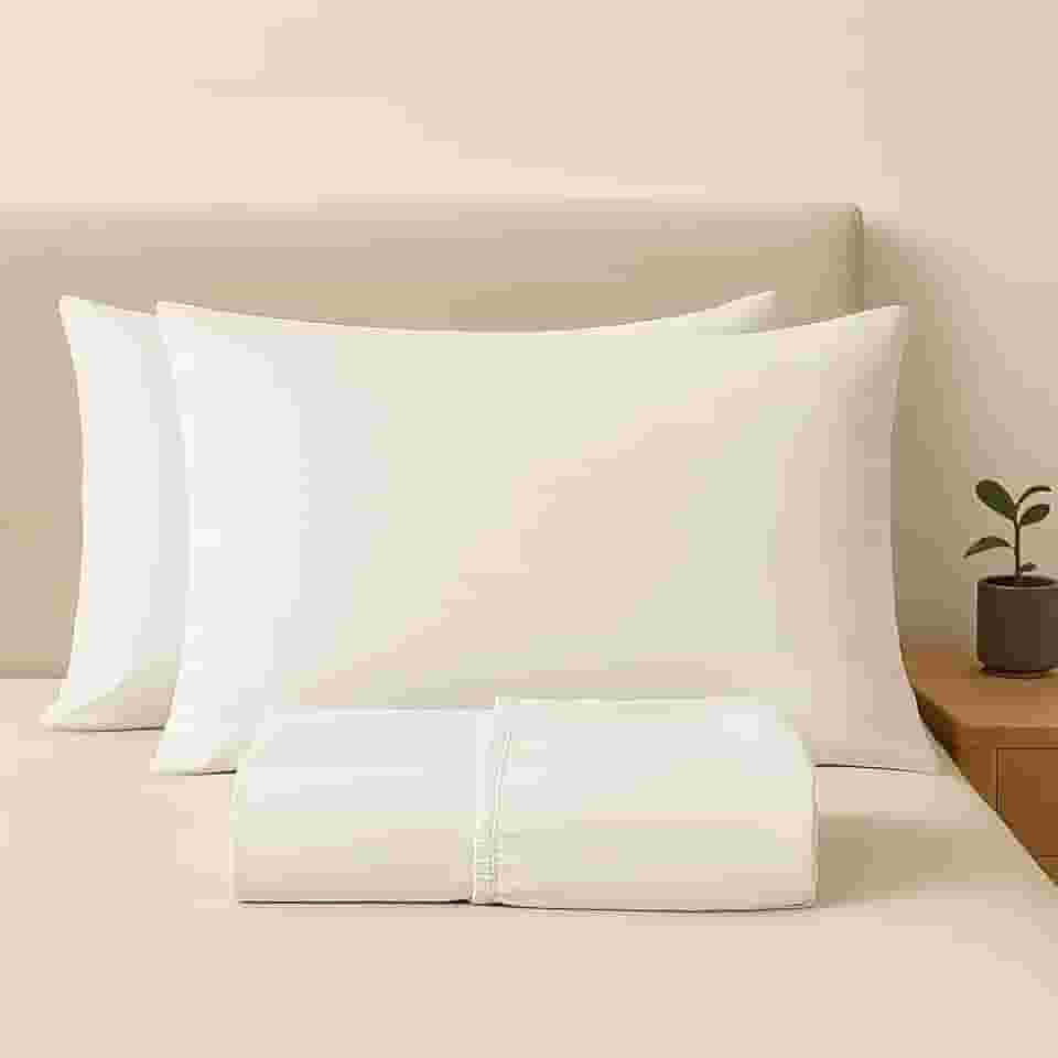 Jogo de Lençol Queen 100% Algodão Percal - 3 Peças - 200 Fios - Toque de Lençol de Hotel Macio - (Queen, Branco)