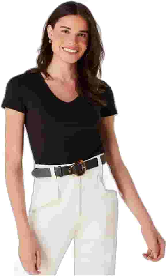 Blusa Básica Feminina Decote V Com Elastano