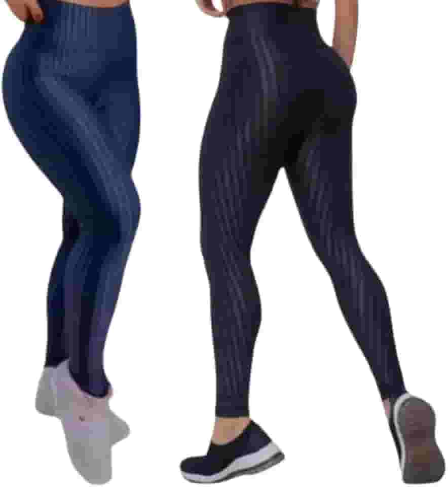 Kit 2 Legging Cirrê 3D Feminina Cintura Alta Academia | Compressão e Brilho