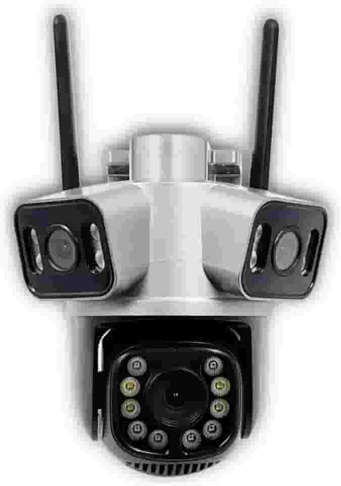 Câmera Ip Tripla Wi Fi ou Cabo RJ45 3 Lentes Cartão Com 128gb