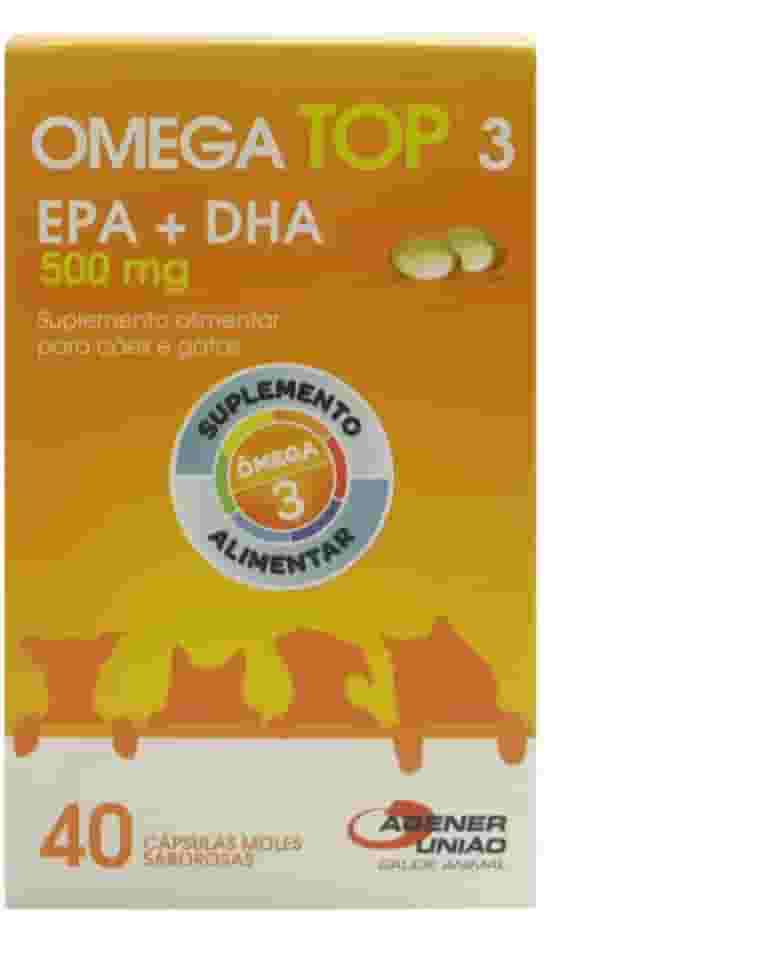Suplemento Agener Ômega Top 3 para Cães e Gatos com 40 Capsulas - 500 mg