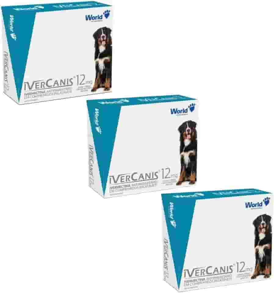 Kit 3 Caixas Ivercanis 12mg Tratamento Sarna Sarcoptica Pulgas Carrapatos Cães Médio Porte