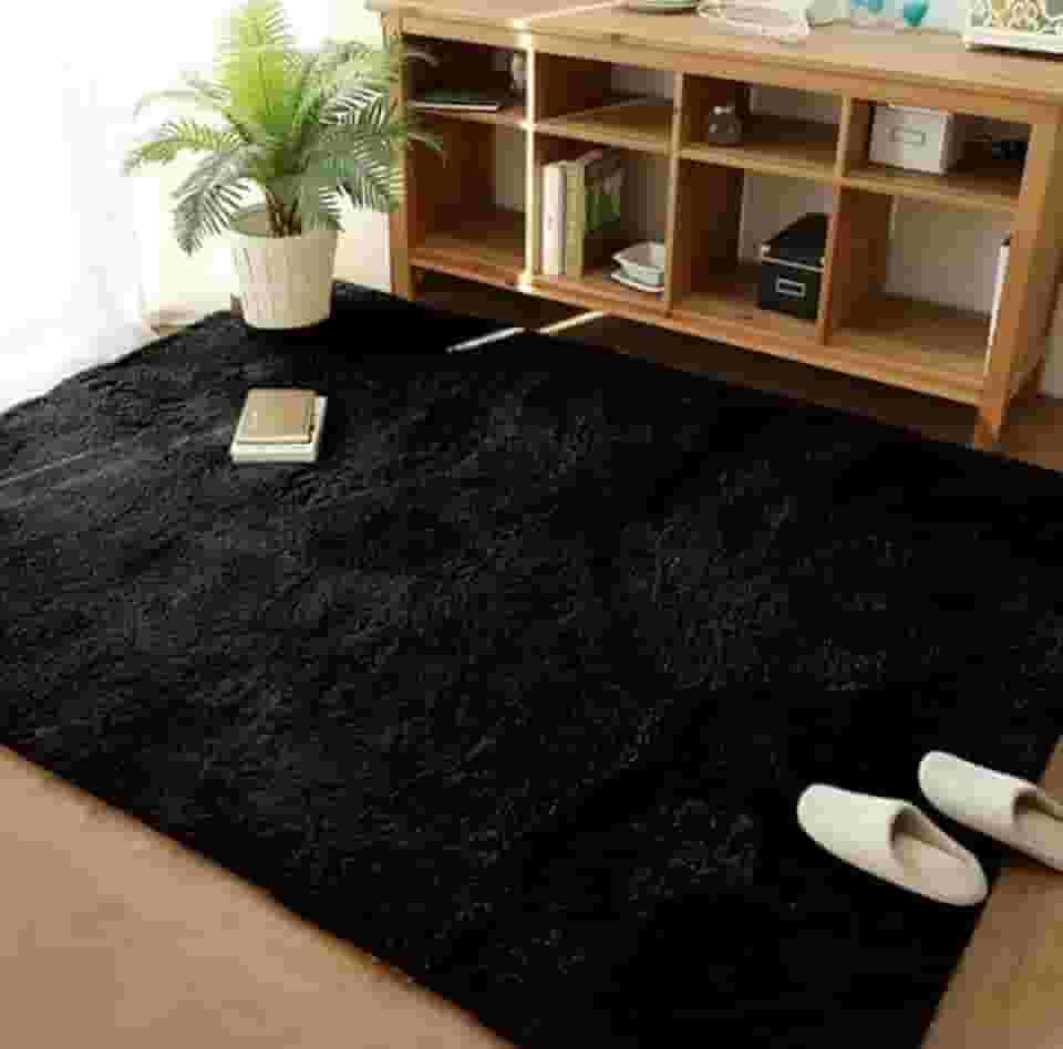 Tapete Sala, Quarto Peludo Felpudo Macio e Luxuoso 1,50m x 1,00m (Preto)