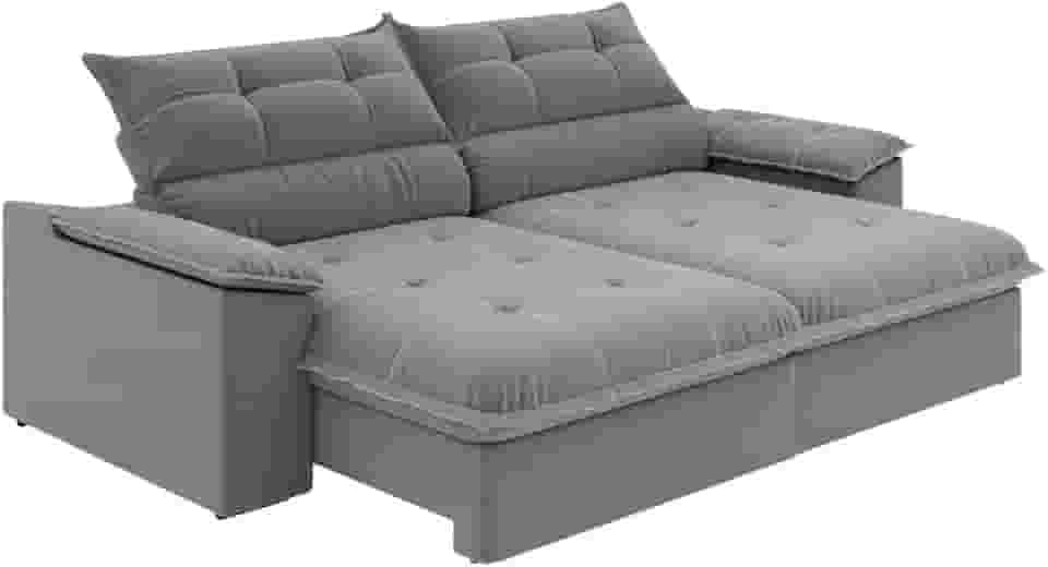 Sofá Retrátil e Reclinável Bipartido 2,50m 4 Lugares Veneto Slim Luizzi (Chumbo)