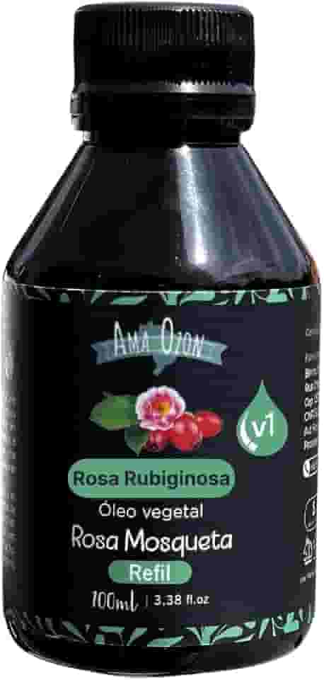 Óleo Vegetal de Rosa Mosqueta Tipo Rubiginosa Pura Prensado a Frio da Primeira Prensa Efeito Clareador de Mancha Axíla e Virilha Vegetal Atnua estrias queloides cicatrizes e rugas e linhas de expressão Refil 100ml