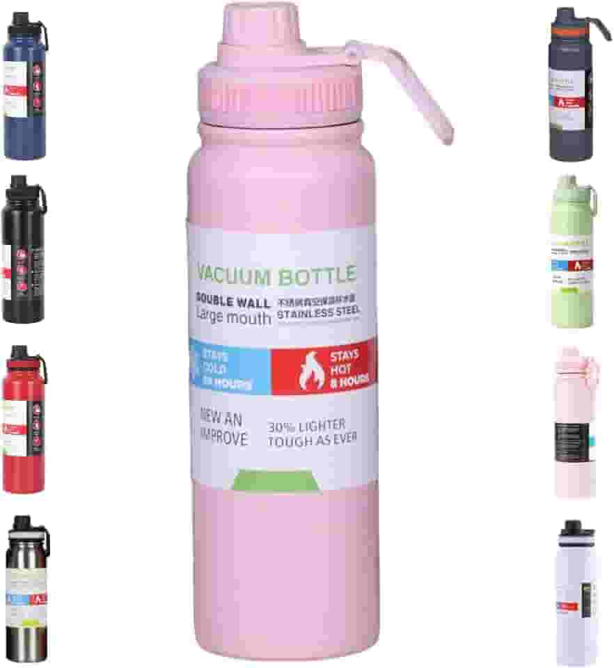 Garrafa De Agua Termica Gelada 800ml Em Aço Inox Antivazamento Com Infusor Com Alça Agua Quente ou Fria Para Academia Treino Caminhada (Rosa)
