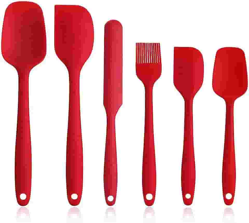 Kit de colheres escumadeiras e espatulas de silicone 6 peças (VERMELHO)