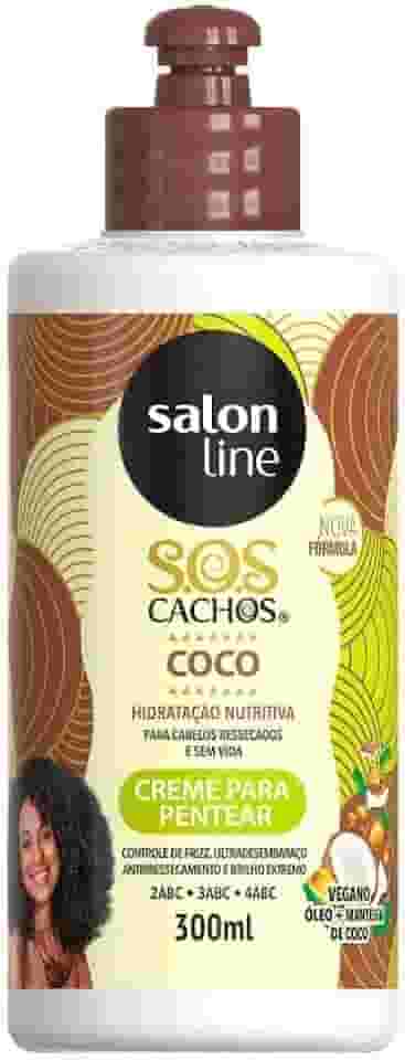 Salon Line, Creme de Pentear, S.O.S Cachos, Óleo de Coco, Vegano - Para Cabelos Ondulados, Cacheados e Crespos, 300 ml