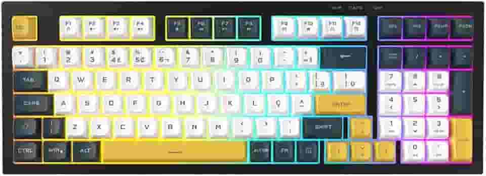 Teclado Para Jogos RGB Português De 99 Teclas Com Fio, Retroiluminado Arco-Íris PC, Laptop E Escritório (Azul cinza)