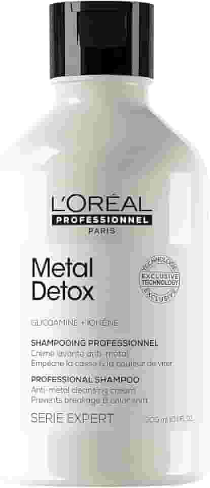 L'Oréal Professionnel Shampoo Metal Detox, para maciez, brilho & sedosidade, maior durabilidade da cor, para cabelos coloridos e danificados, 300ml