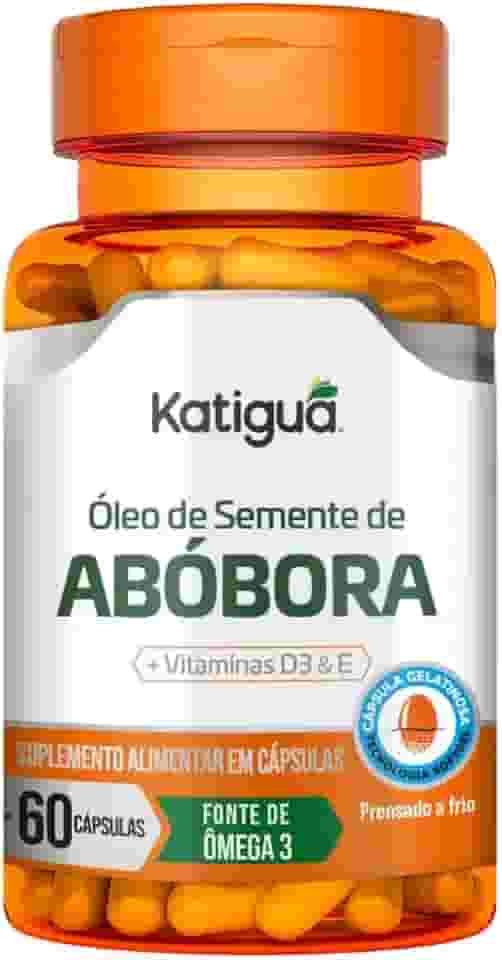 Óleo de Semente de Abóbora, Com Vitaminas E & D3, Sem sabor, Para Homens, Katiguá, 60 Cápsulas de 500mg, Prata